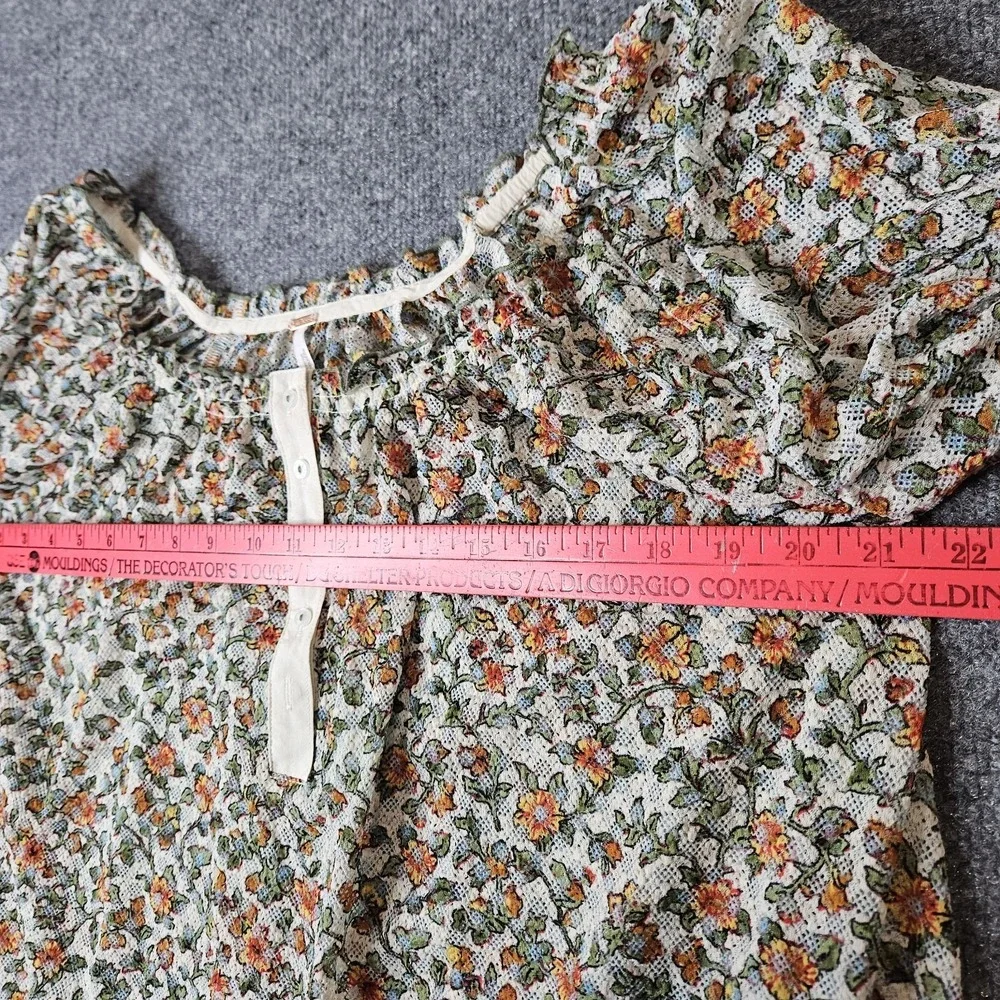 Free People Astra Peasant Top Size Small Floral Mesh Sheer Cottagecore Festival‎